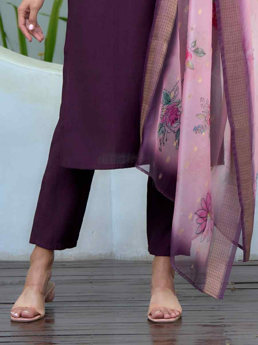 Purple Vatican Silk Embroidered Party Wedding Ready Pant Salwar Kameez