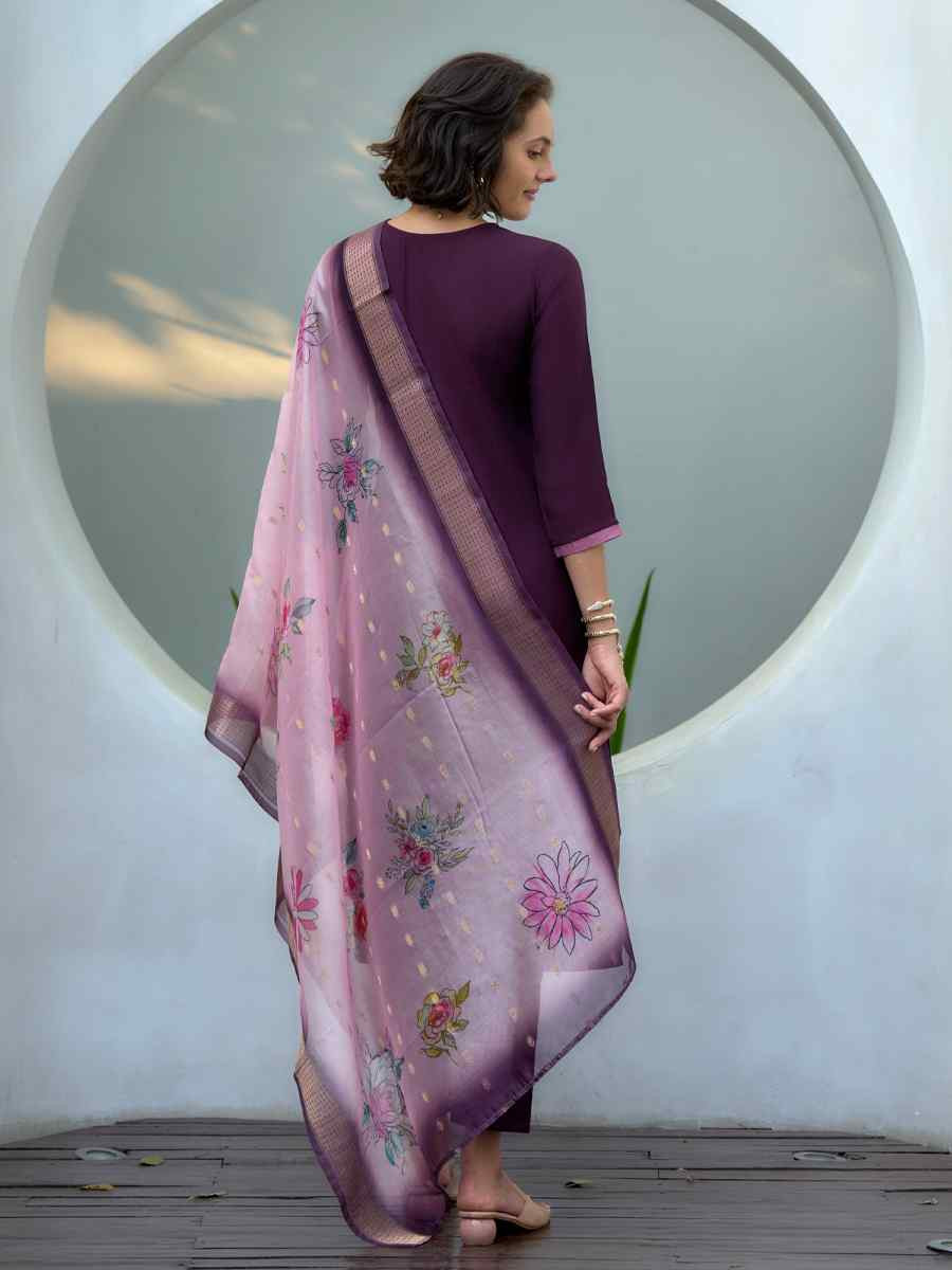 Purple Vatican Silk Embroidered Party Wedding Ready Pant Salwar Kameez