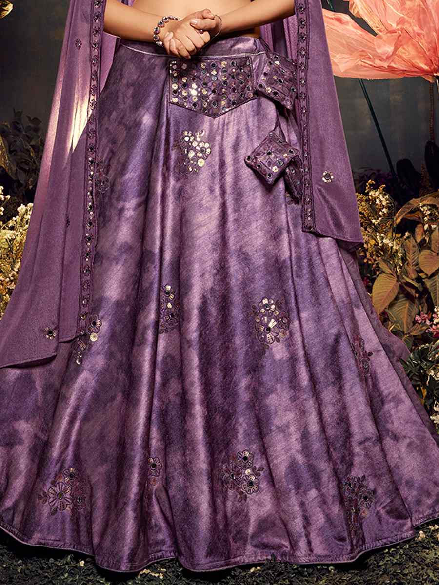 Purple Velvet Embroidered Festival Party Wear Circular Lehenga Choli