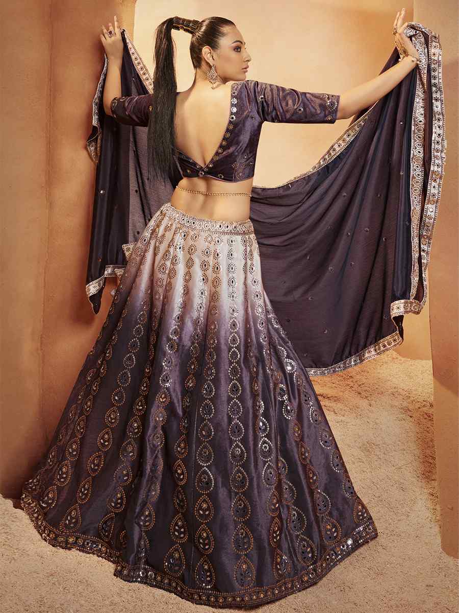 Purple Velvet Embroidered Festival Party Wear Circular Lehenga Choli