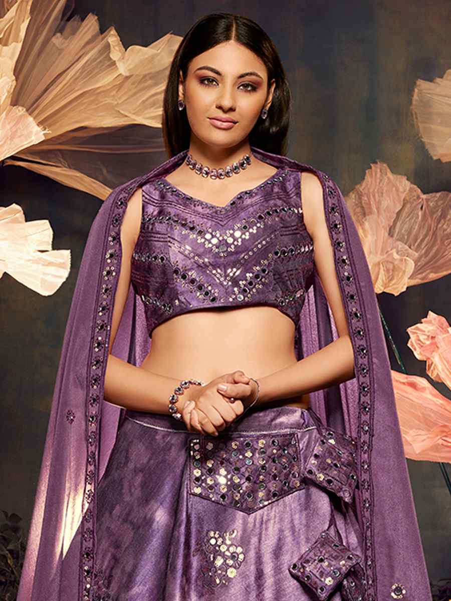 Purple Velvet Embroidered Festival Party Wear Circular Lehenga Choli