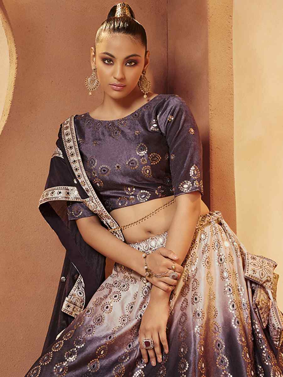 Purple Velvet Embroidered Festival Party Wear Circular Lehenga Choli