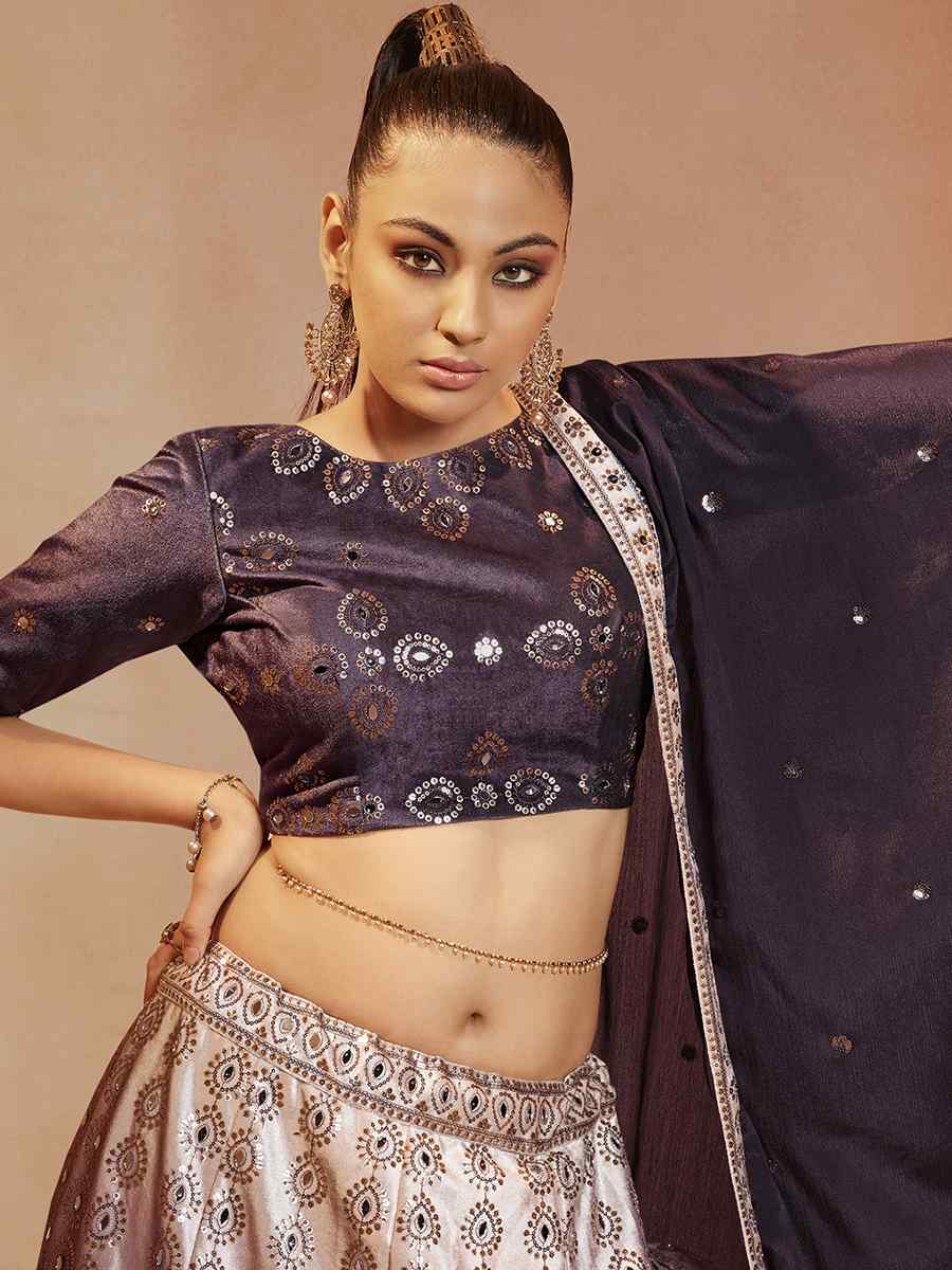Purple Velvet Embroidered Festival Party Wear Circular Lehenga Choli