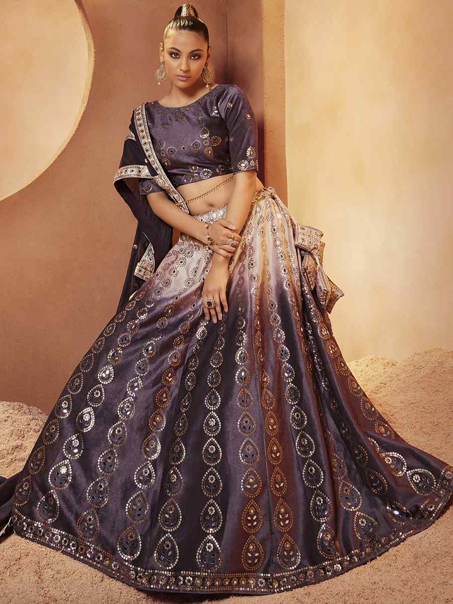Purple Velvet Embroidered Festival Party Wear Circular Lehenga Choli