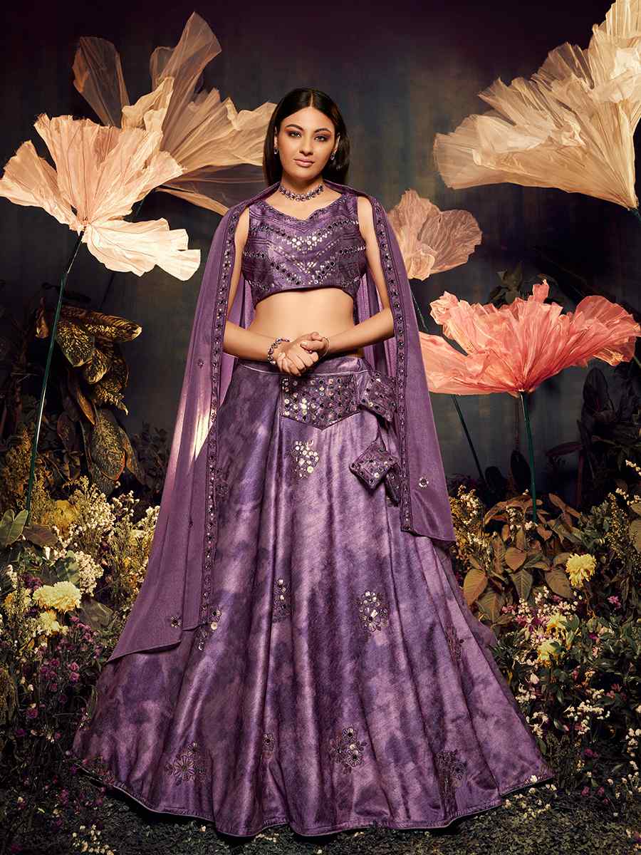 Purple Velvet Embroidered Festival Party Wear Circular Lehenga Choli