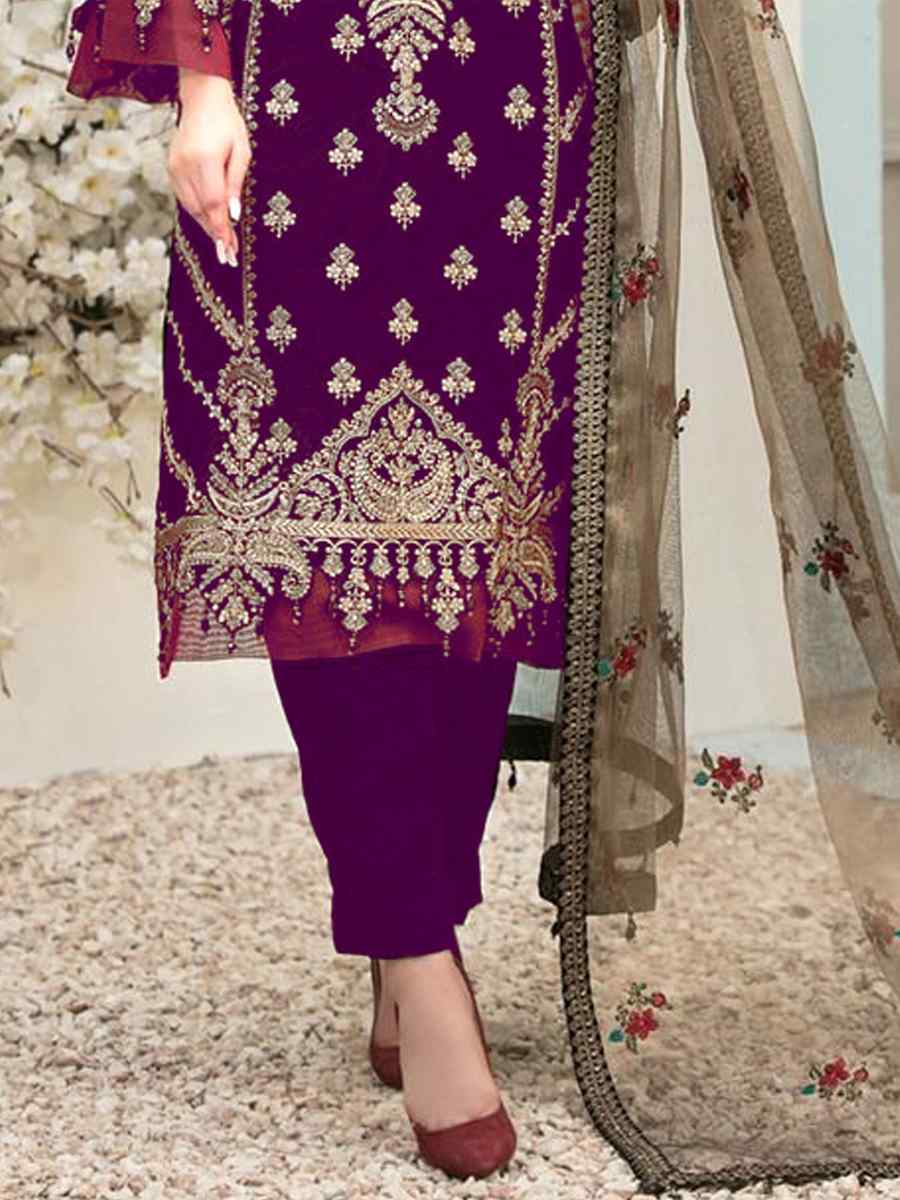 Purple Velvet Embroidered Festival Wedding Pant Salwar Kameez