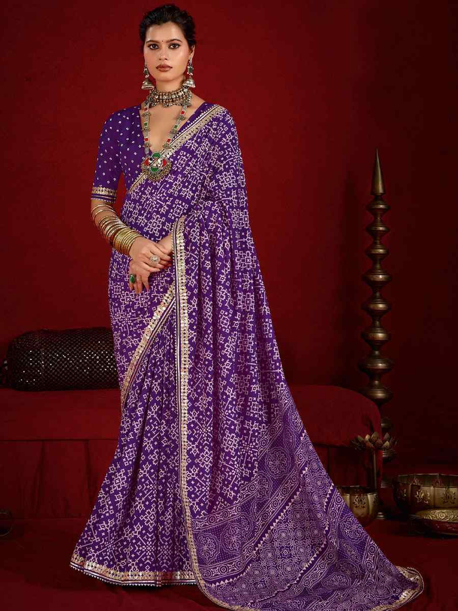 Purple Velvet Tussar Silk Printed Embroidery Casual Reception Festival Wedding Fancy Classic Style Sarees