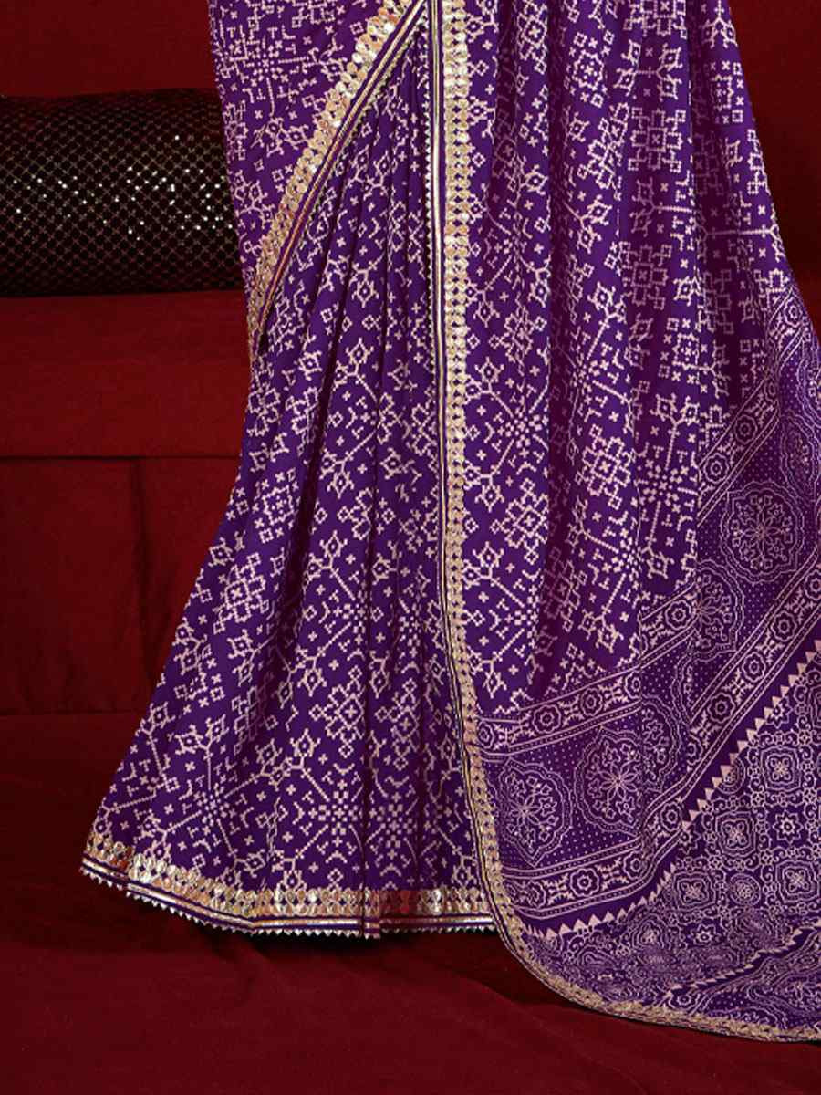 Purple Velvet Tussar Silk Printed Embroidery Casual Reception Festival Wedding Fancy Classic Style Sarees