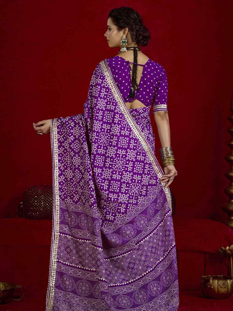 Purple Velvet Tussar Silk Printed Embroidery Casual Reception Festival Wedding Fancy Classic Style Sarees