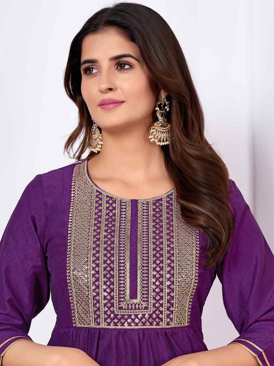 Purple Vertical Silk Embroidered Festival Casual Ready Pant Salwar Kameez