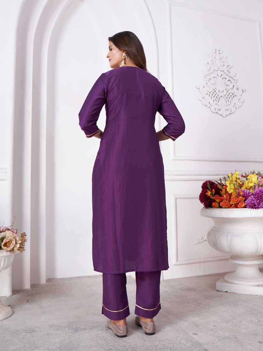 Purple Vertical Silk Embroidered Festival Casual Ready Pant Salwar Kameez