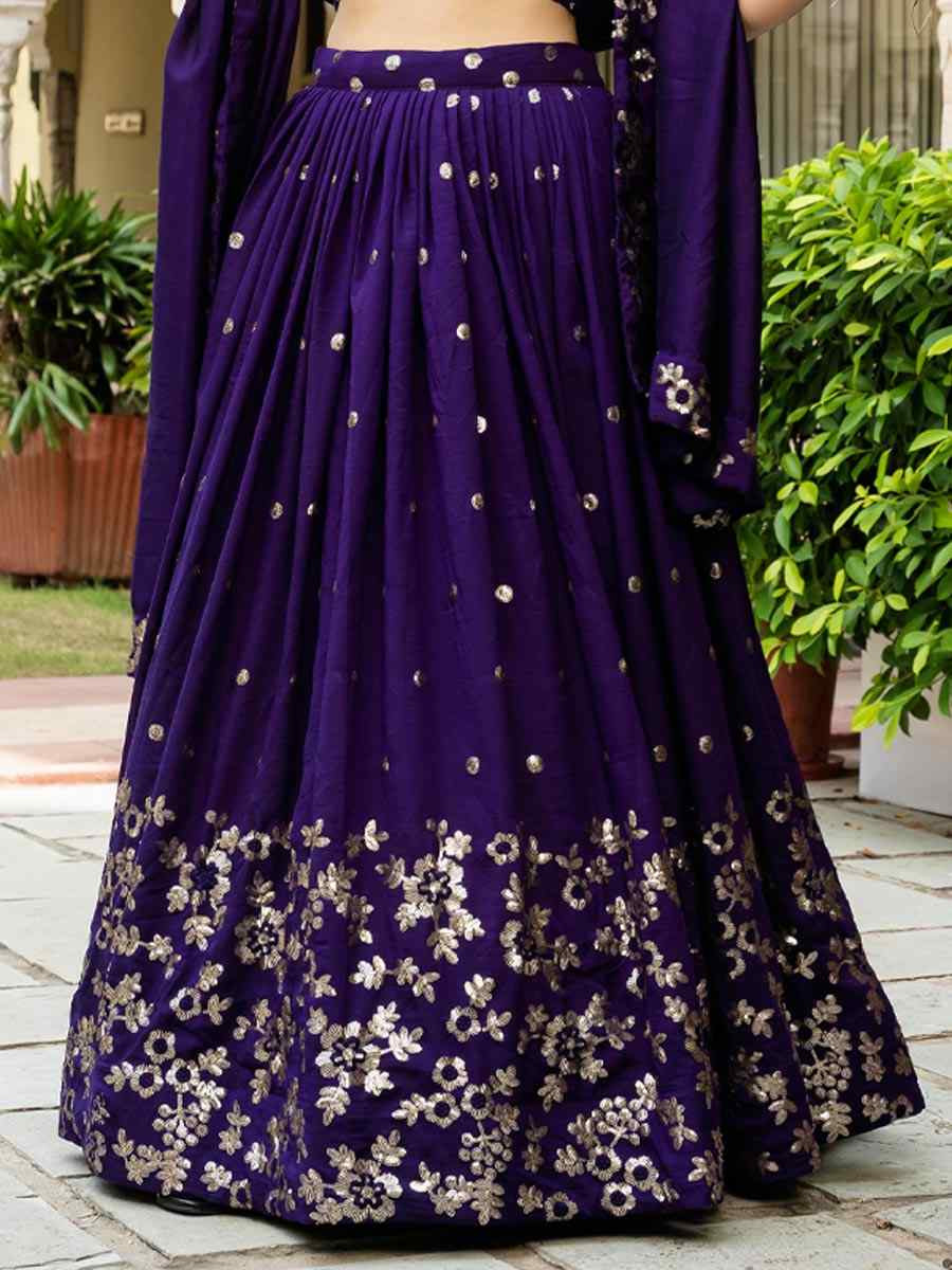 Purple Vichitra Silk  Embroidered Wedding Reception Festival Heavy Border Lehenga Choli