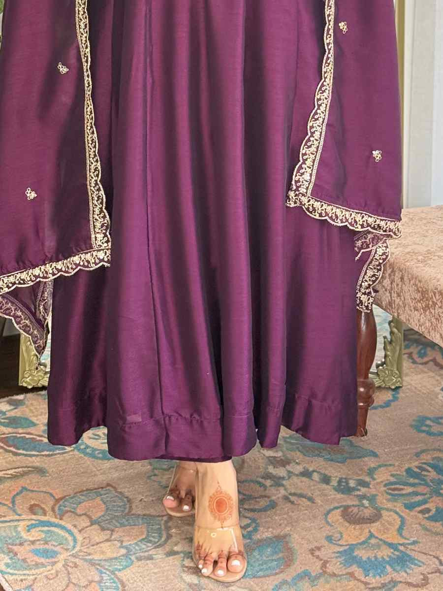 Purple Vichitra Silk Embroidered Festival Mehendi Ready Pant Salwar Kameez