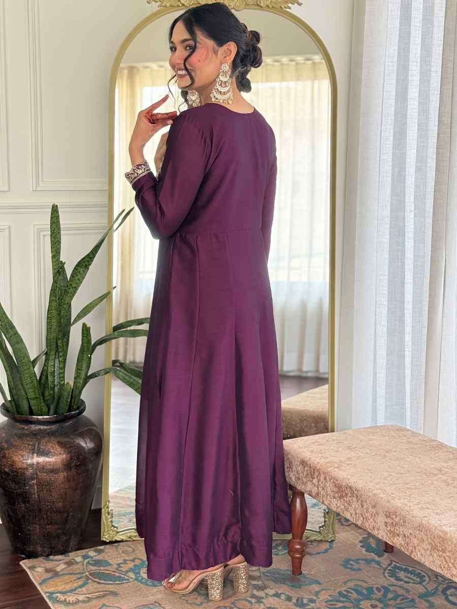 Purple Vichitra Silk Embroidered Festival Mehendi Ready Pant Salwar Kameez