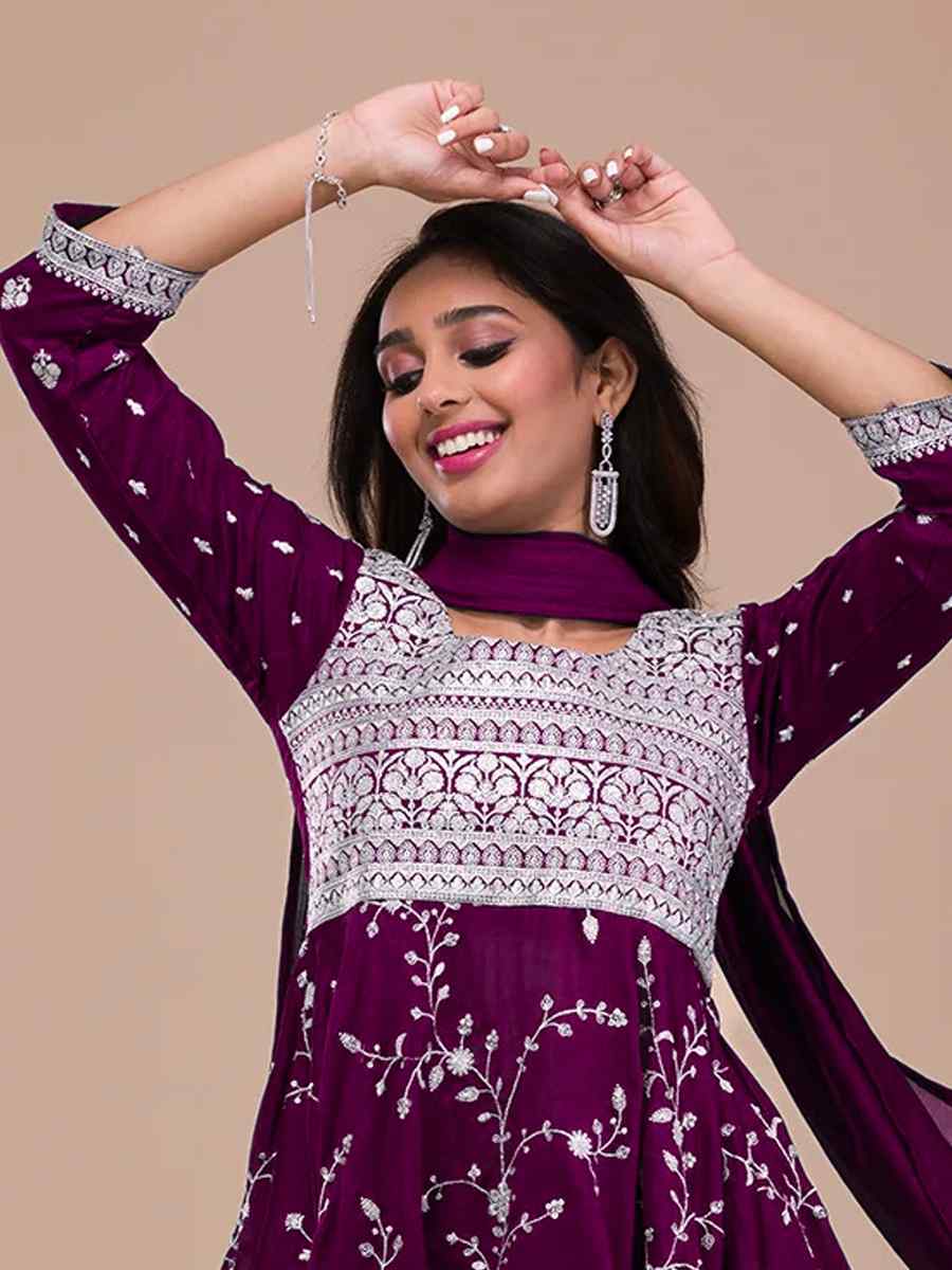 Purple Vichitra Silk Embroidered Festival Mehendi Ready Patiala Salwar Kameez
