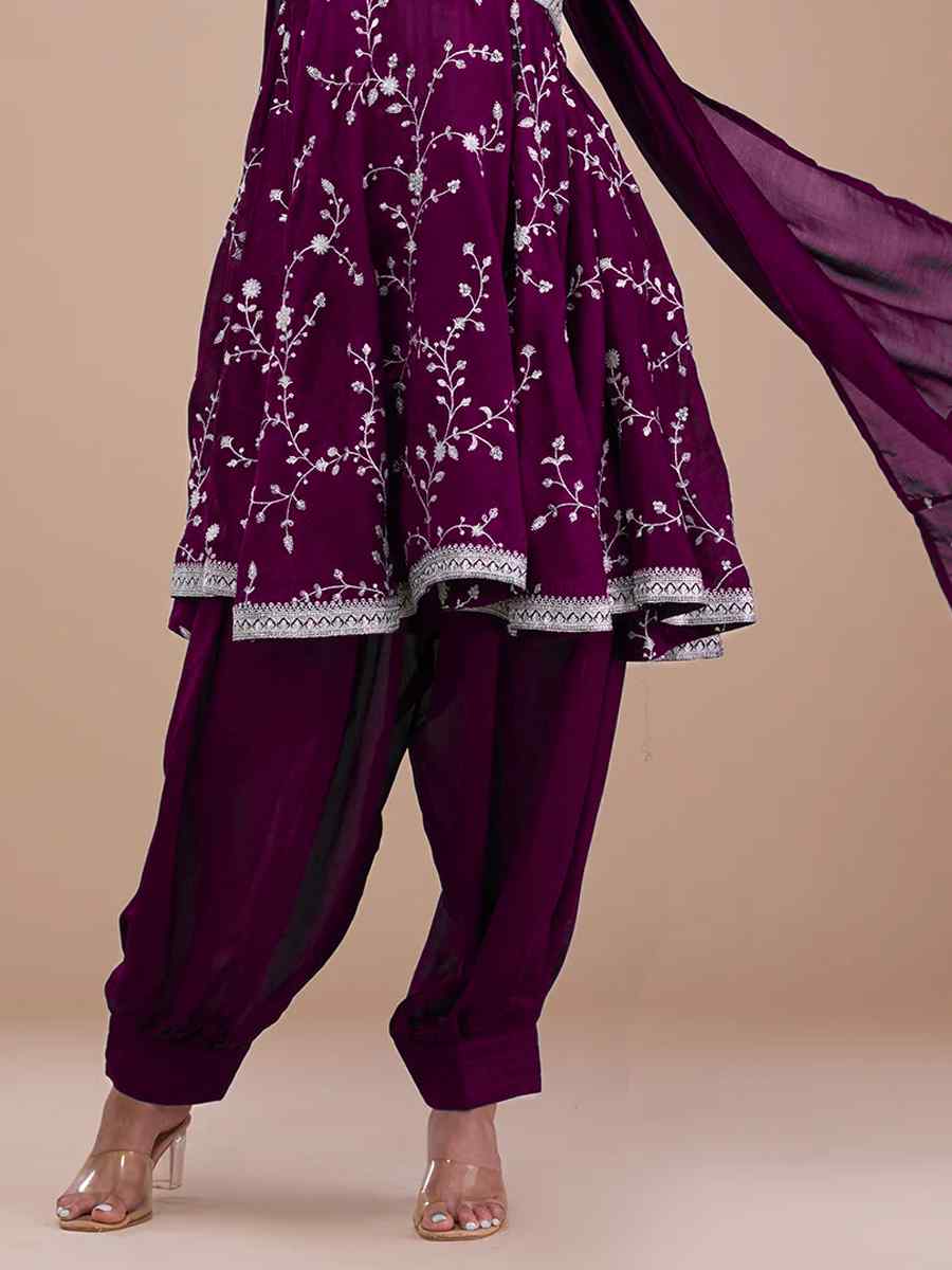 Purple Vichitra Silk Embroidered Festival Mehendi Ready Patiala Salwar Kameez