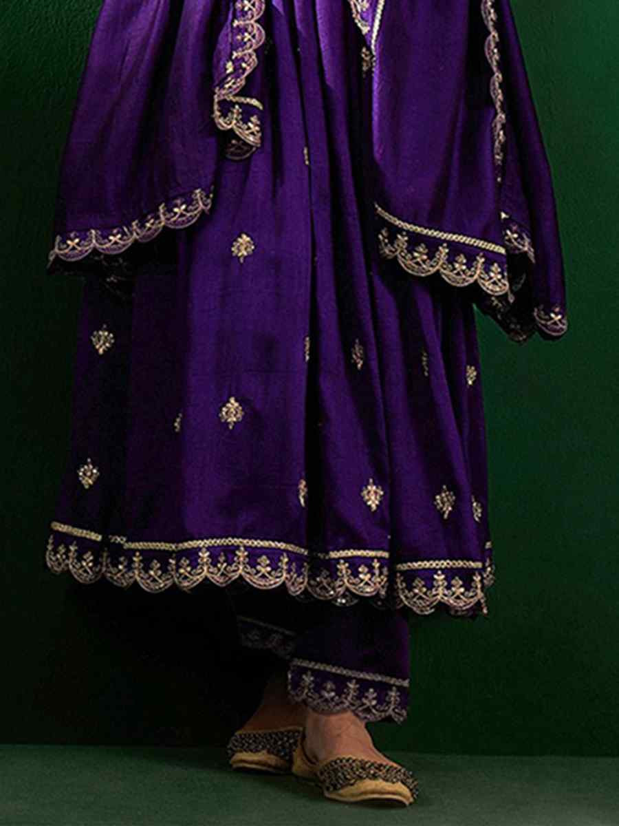 Purple Vichitra Silk Embroidered Mehendi Wedding Ready Anarkali Salwar Kameez