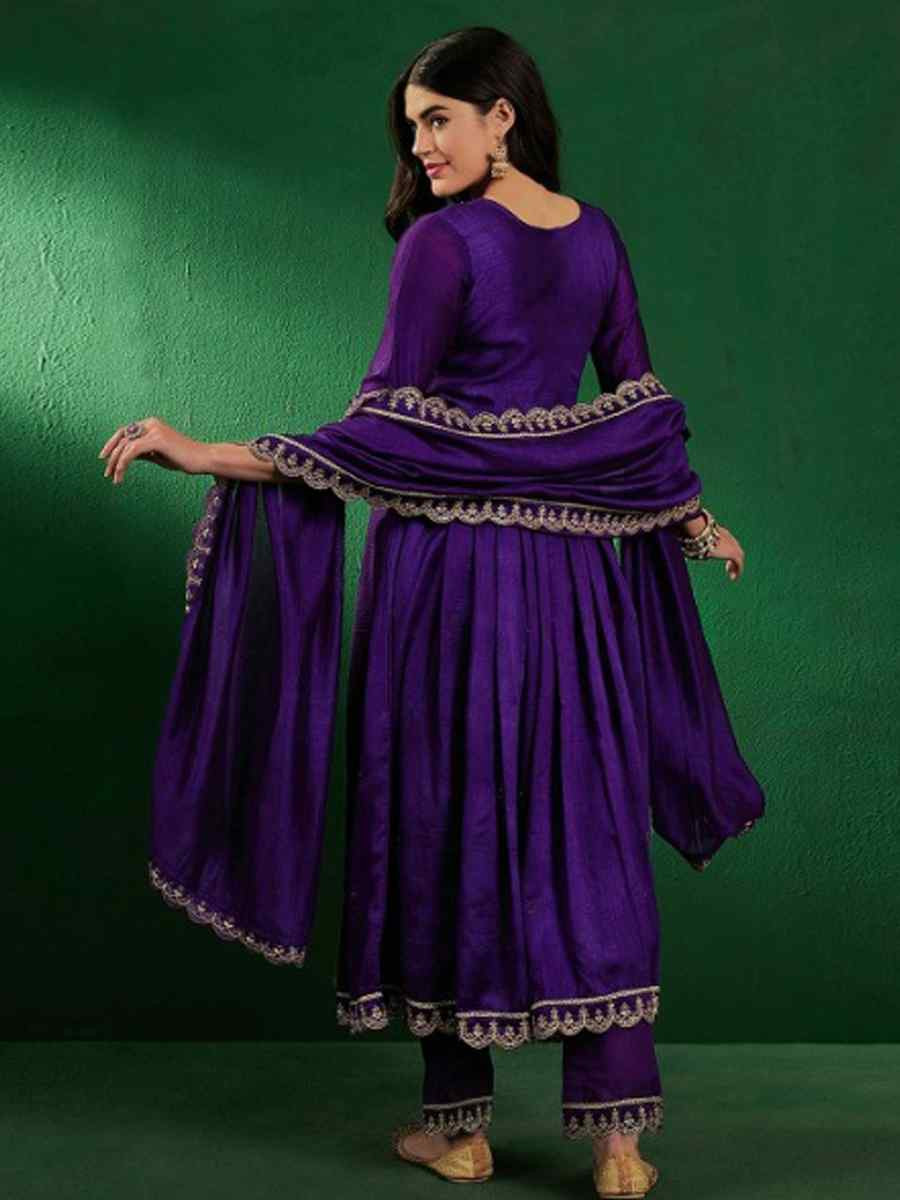 Purple Vichitra Silk Embroidered Mehendi Wedding Ready Anarkali Salwar Kameez