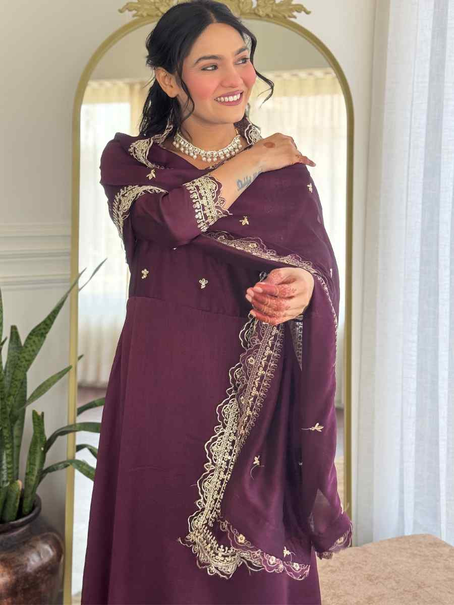 Purple Vichitra Silk Embroidered Party Wedding Ready Pant Salwar Kameez