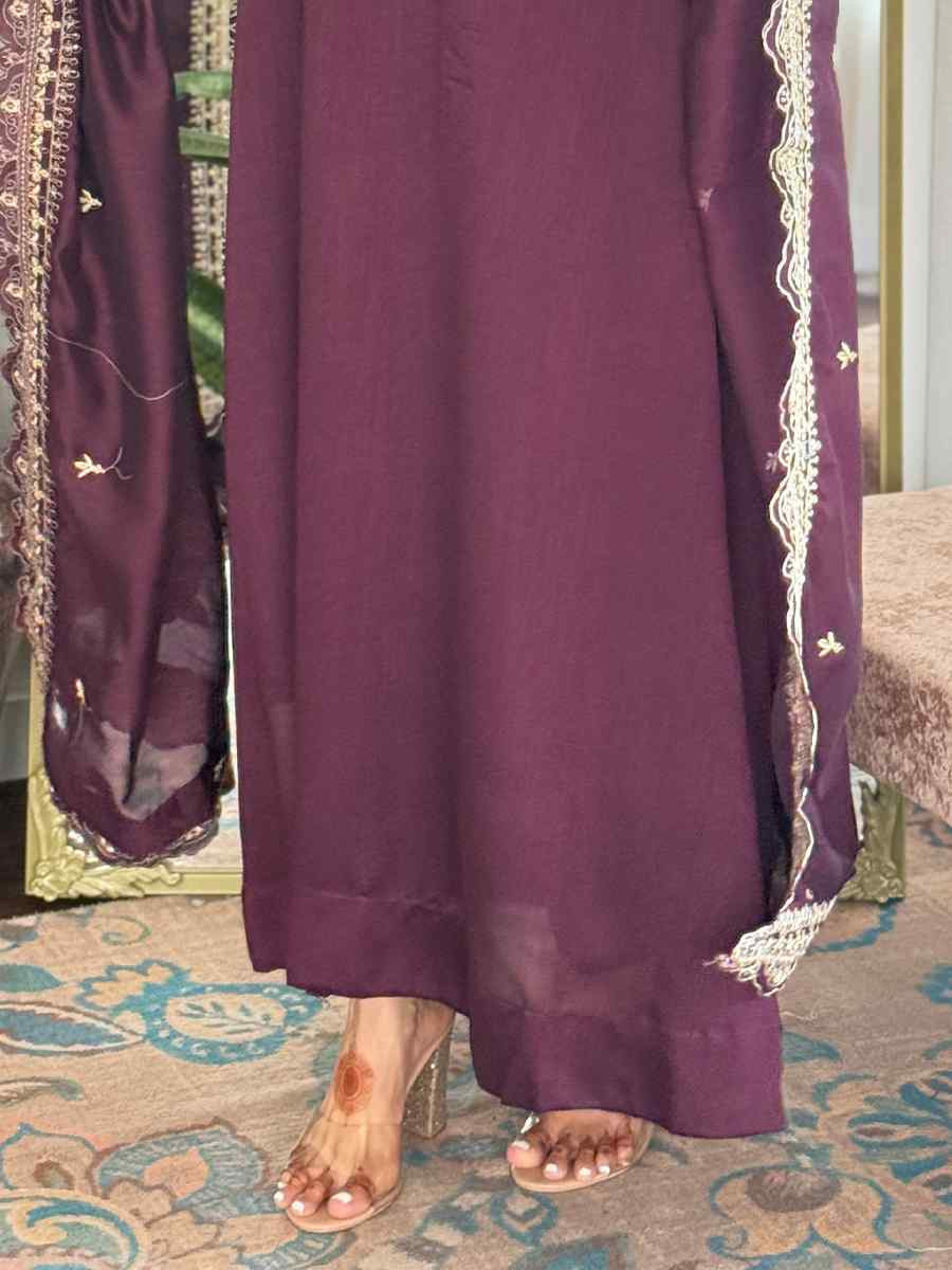 Purple Vichitra Silk Embroidered Party Wedding Ready Pant Salwar Kameez