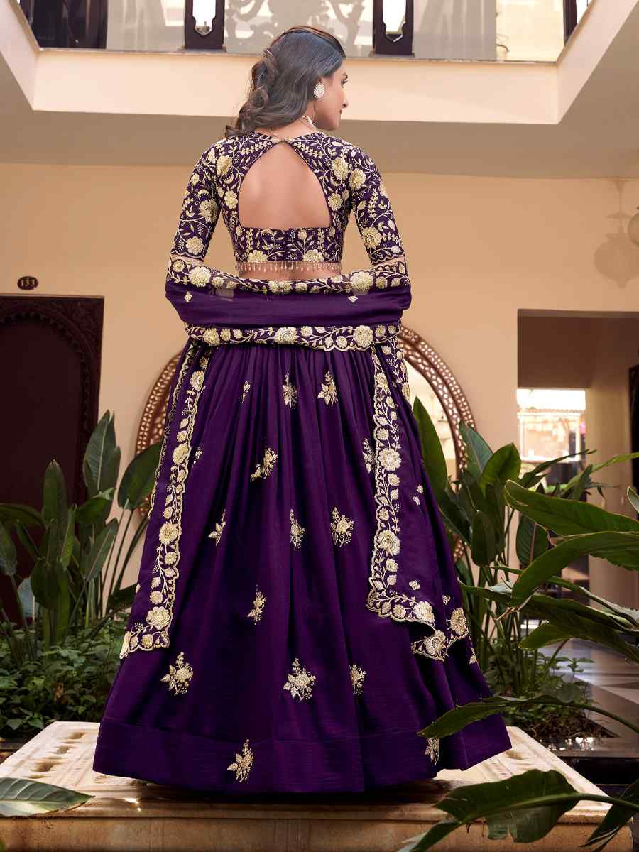 Purple Vichitra Silk Embroidered Reception Wedding Heavy Border Lehenga Choli