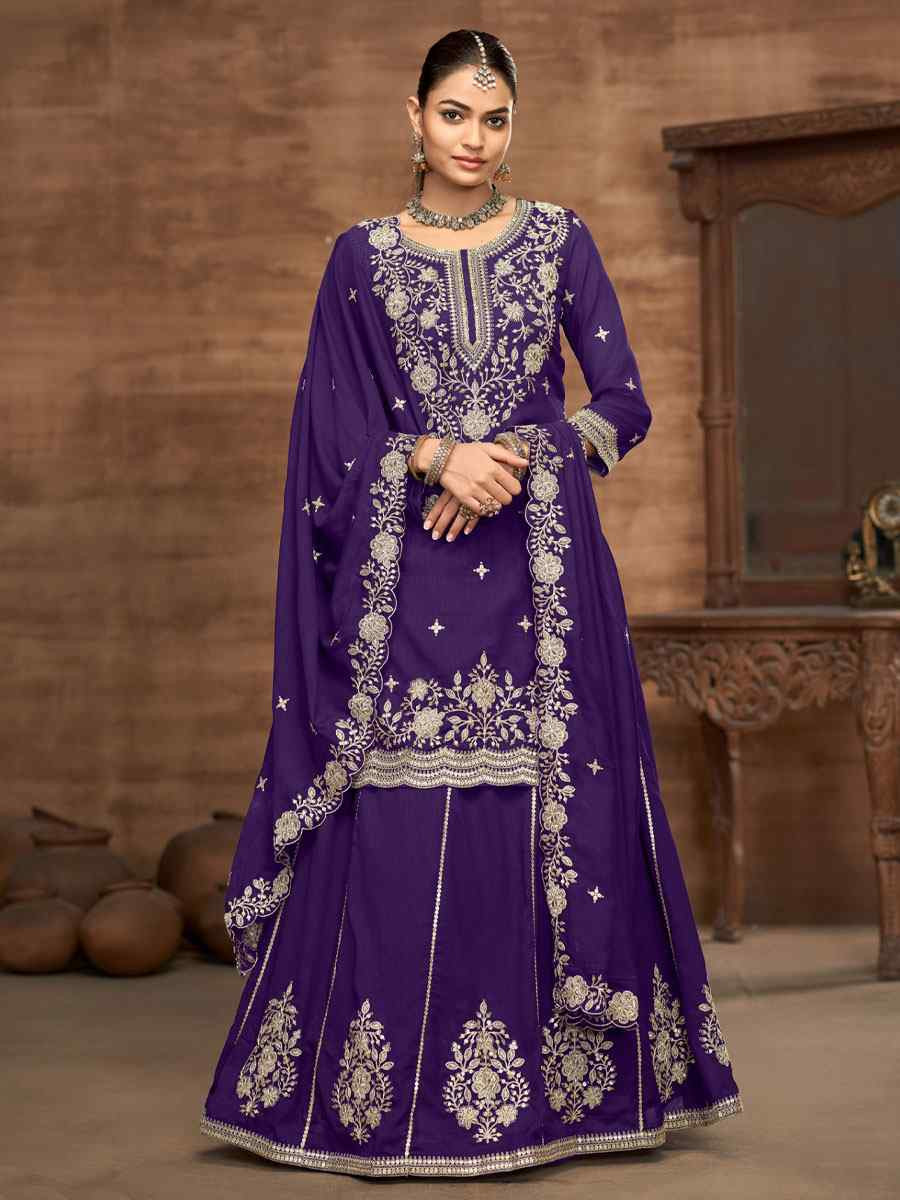 Purple Vichitra Silk Embroidered Wedding Reception Festival Casual Ready Kurti Lehenga Choli