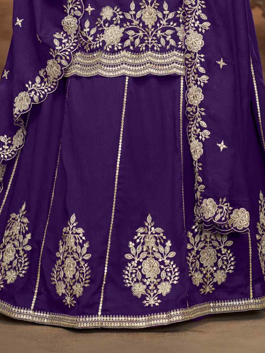 Purple Vichitra Silk Embroidered Wedding Reception Festival Casual Ready Kurti Lehenga Choli