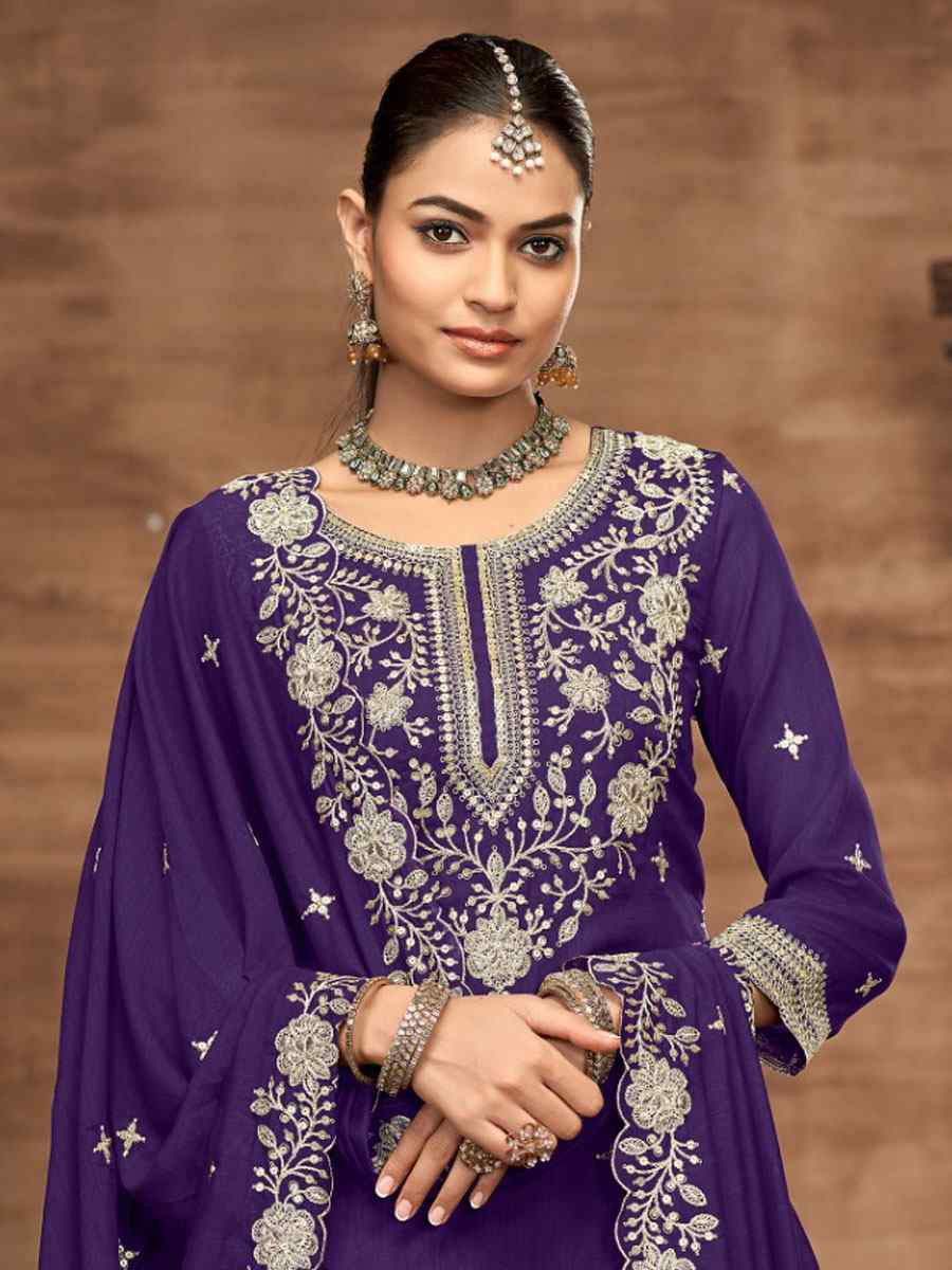Purple Vichitra Silk Embroidered Wedding Reception Festival Casual Ready Kurti Lehenga Choli