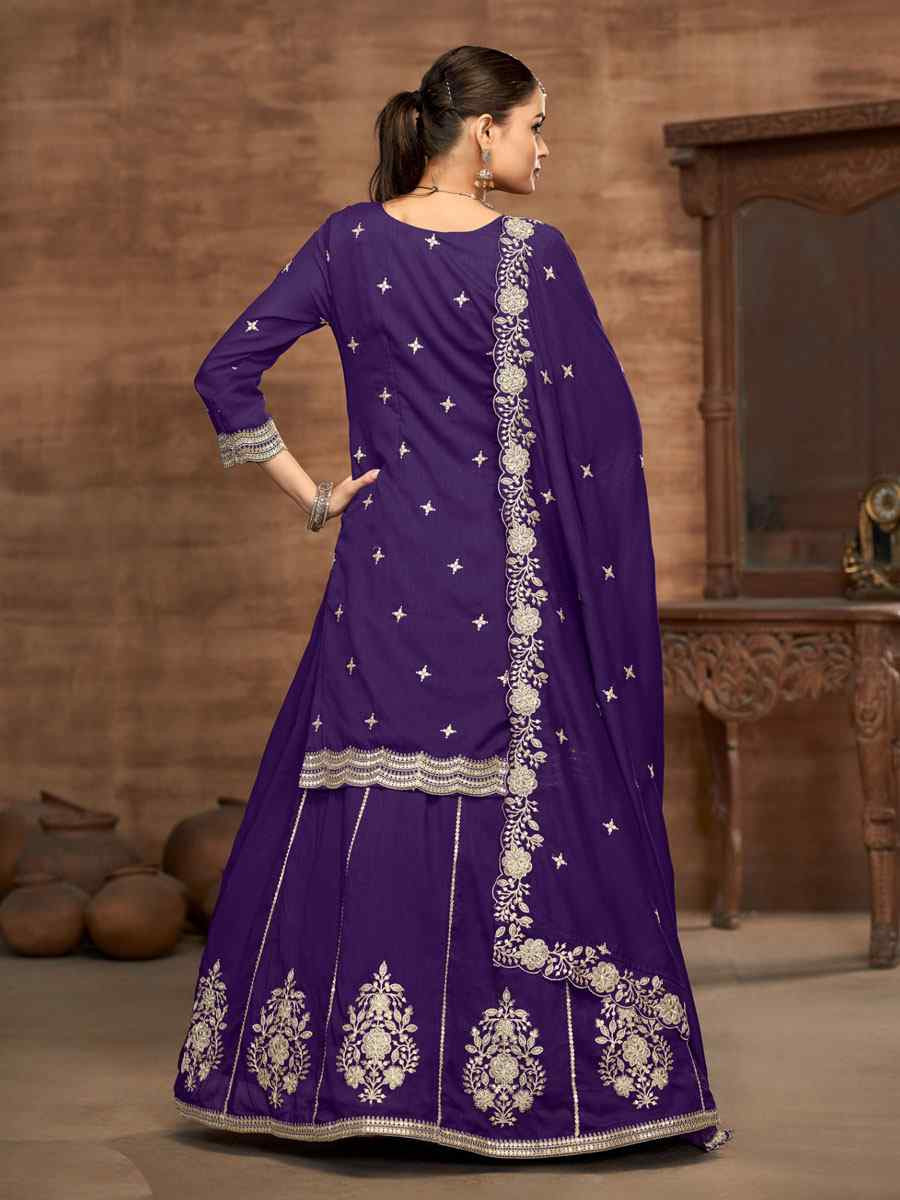 Purple Vichitra Silk Embroidered Wedding Reception Festival Casual Ready Kurti Lehenga Choli