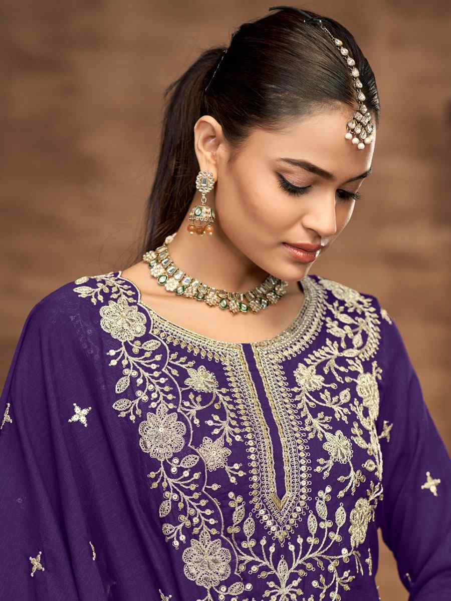 Purple Vichitra Silk Embroidered Wedding Reception Festival Casual Ready Kurti Lehenga Choli