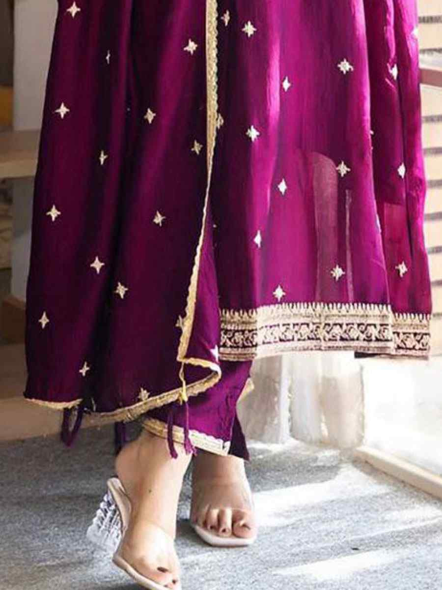 Purple Vichitra Silk Embroidery Party Wedding Festival Casual Ready Anarkali Pant Salwar Kameez