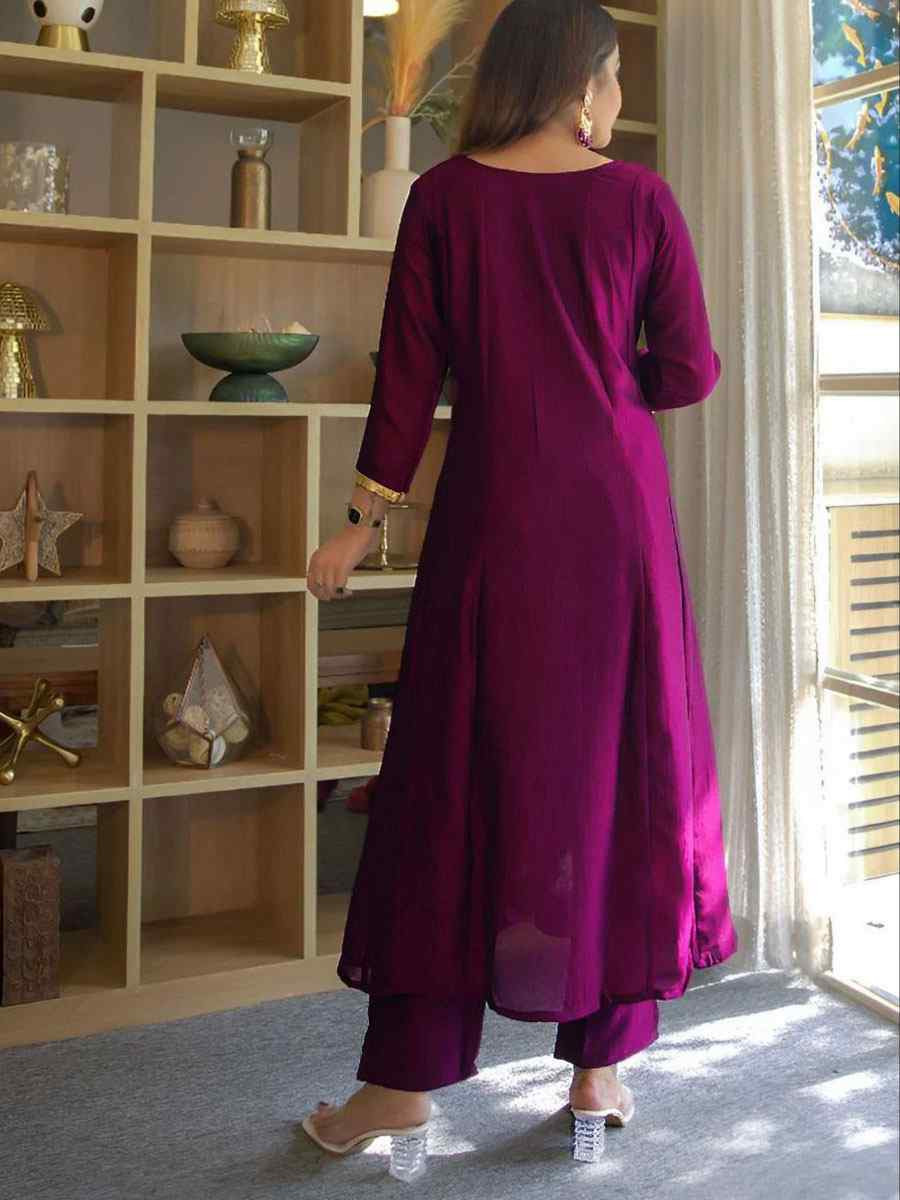 Purple Vichitra Silk Embroidery Party Wedding Festival Casual Ready Anarkali Pant Salwar Kameez