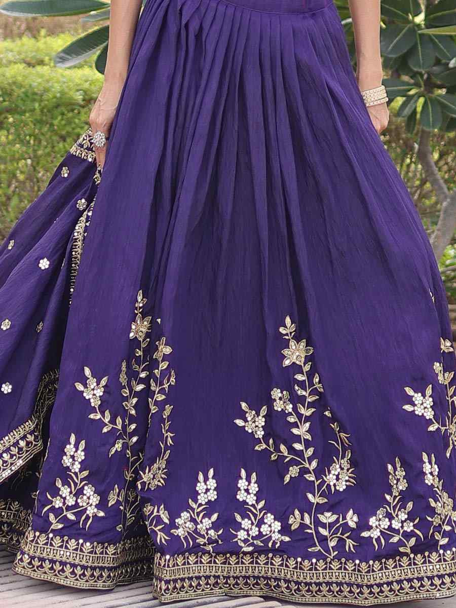 Purple Vichitra Silk Embroidery Wedding Reception Festival Heavy Border Lehenga Choli