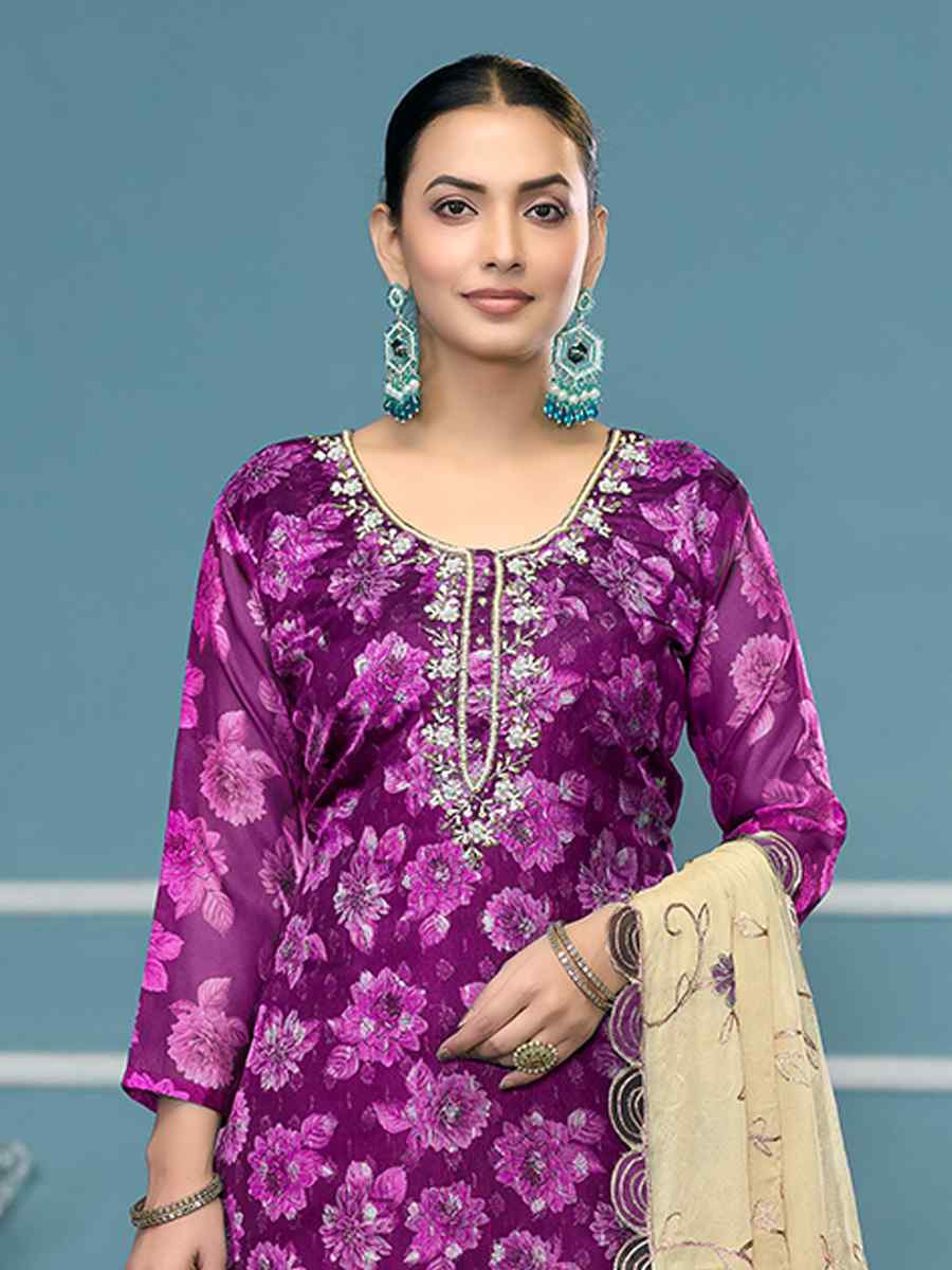 Purple Viscose Banarasi Embroidered Wedding Festival Pant Salwar Kameez