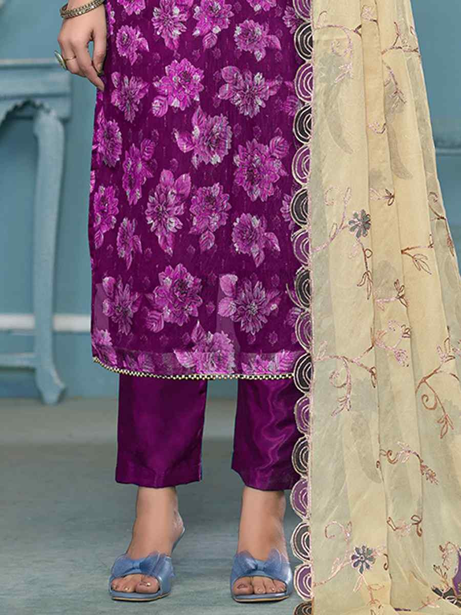 Purple Viscose Banarasi Embroidered Wedding Festival Pant Salwar Kameez