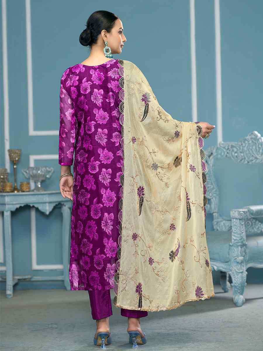Purple Viscose Banarasi Embroidered Wedding Festival Pant Salwar Kameez