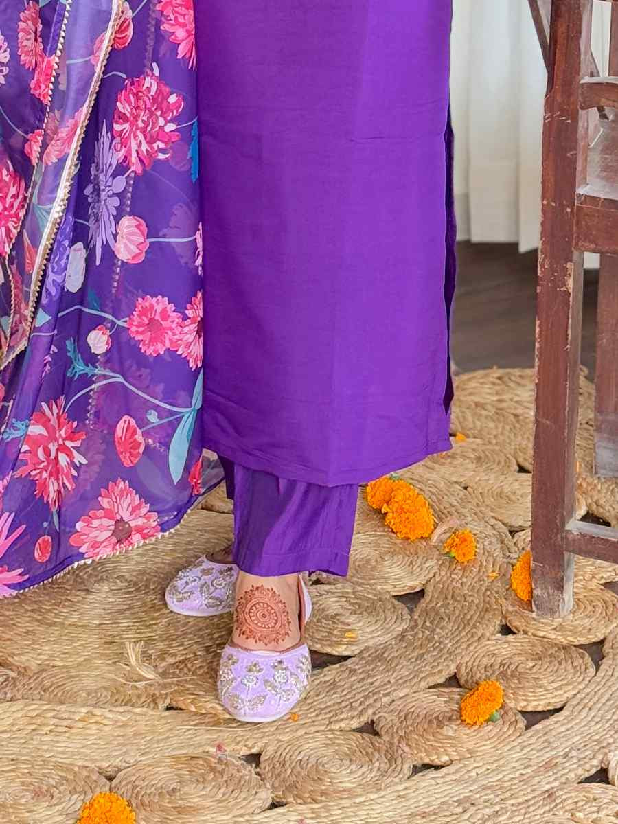 Purple Viscose Chanderi Embroidered Party Wedding Ready Pant Salwar Kameez
