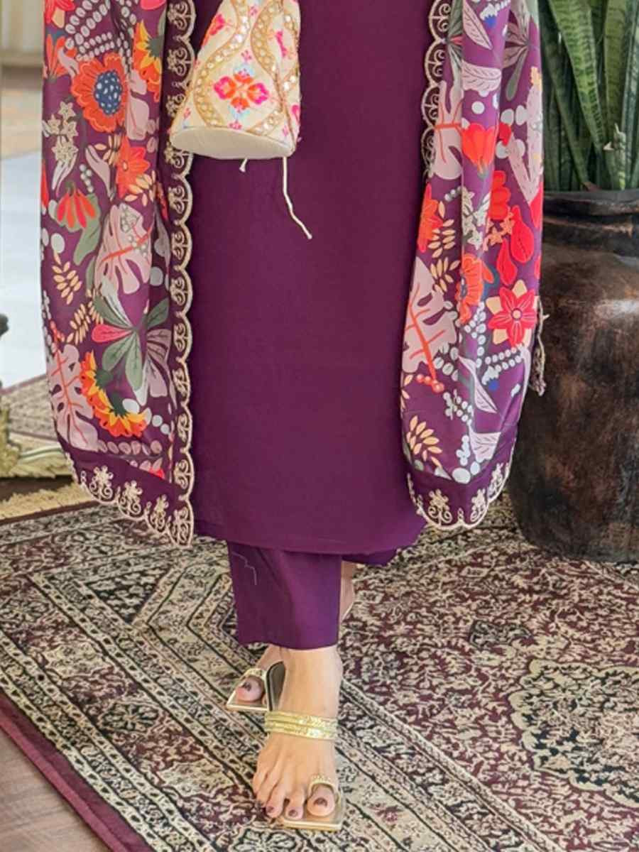 Purple Viscose Chanderi Embroidery Party Wedding Festival Casual Ready Pant Salwar Kameez