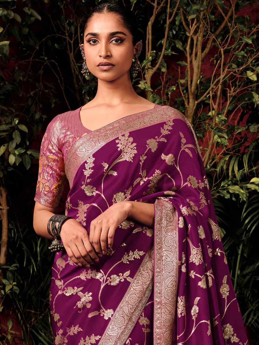 Purple Viscose Dola Handwoven Wedding Festival Heavy Border Saree