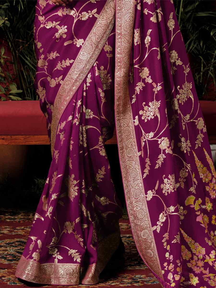 Purple Viscose Dola Handwoven Wedding Festival Heavy Border Saree