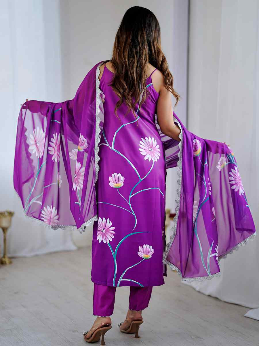 Purple Viscose Embroidered Festival Casual Ready Pant Salwar Kameez