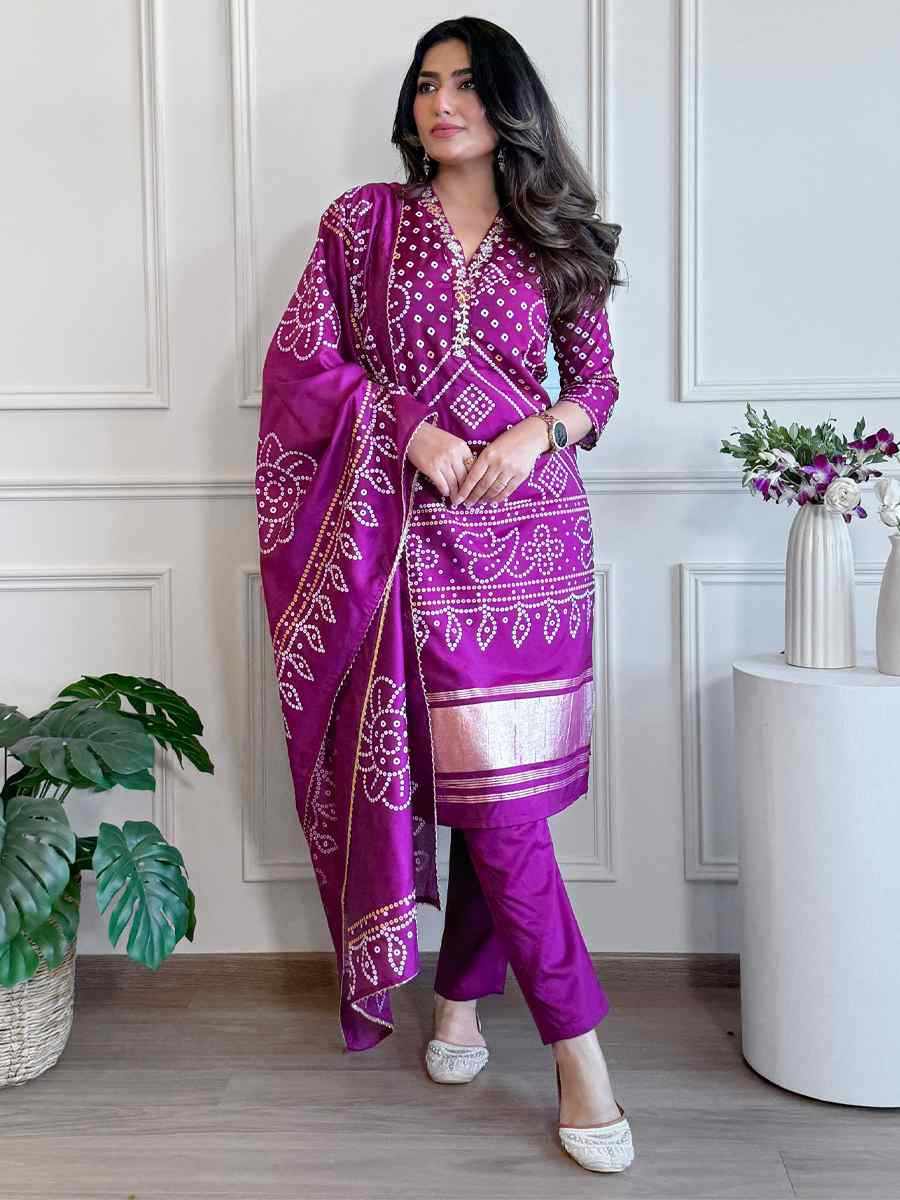Purple Viscose Embroidered Festival Casual Ready Pant Salwar Kameez