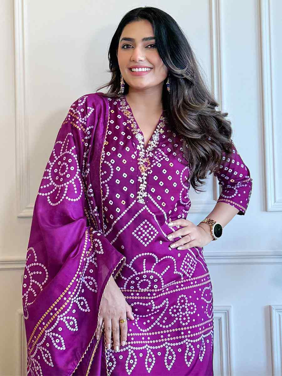 Purple Viscose Embroidered Festival Casual Ready Pant Salwar Kameez