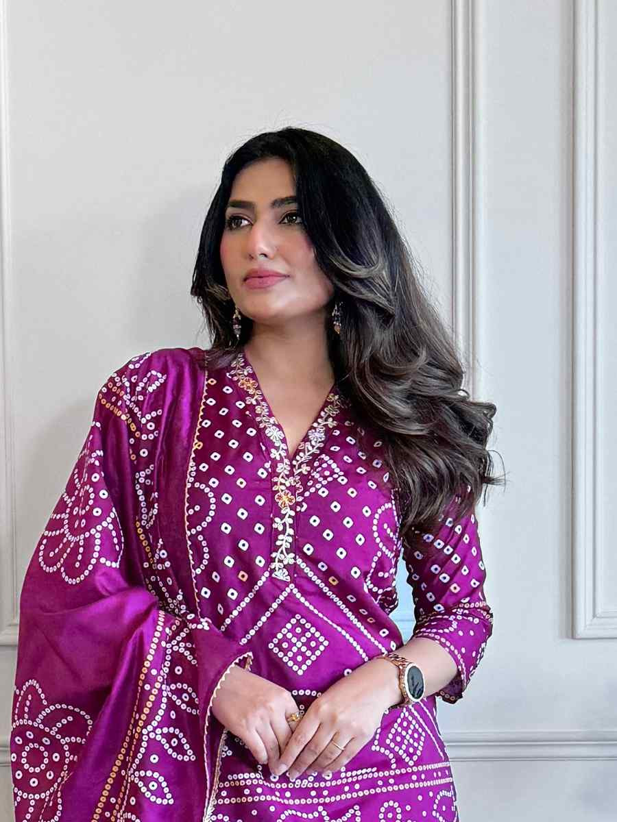 Purple Viscose Embroidered Festival Casual Ready Pant Salwar Kameez