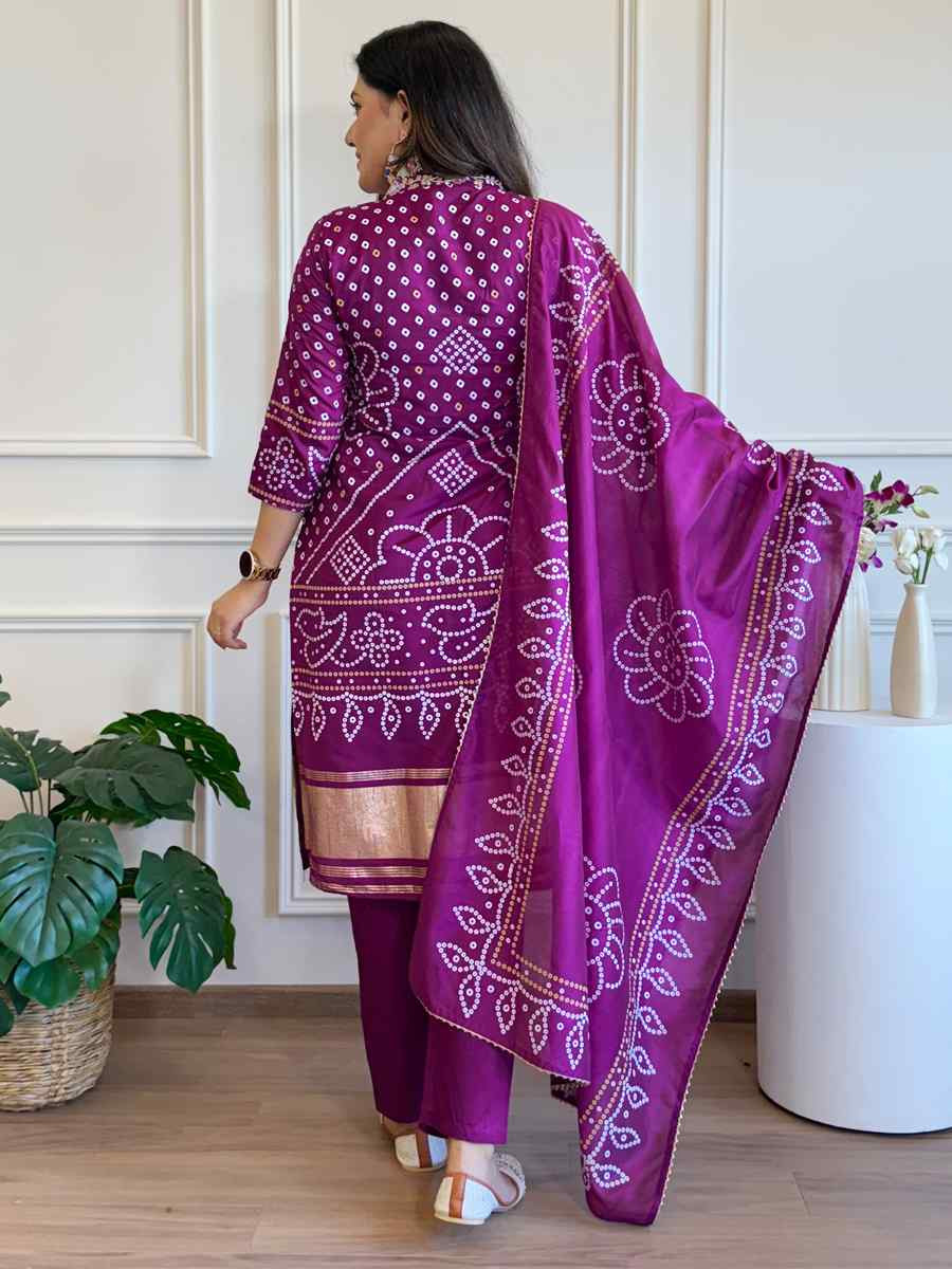 Purple Viscose Embroidered Festival Casual Ready Pant Salwar Kameez