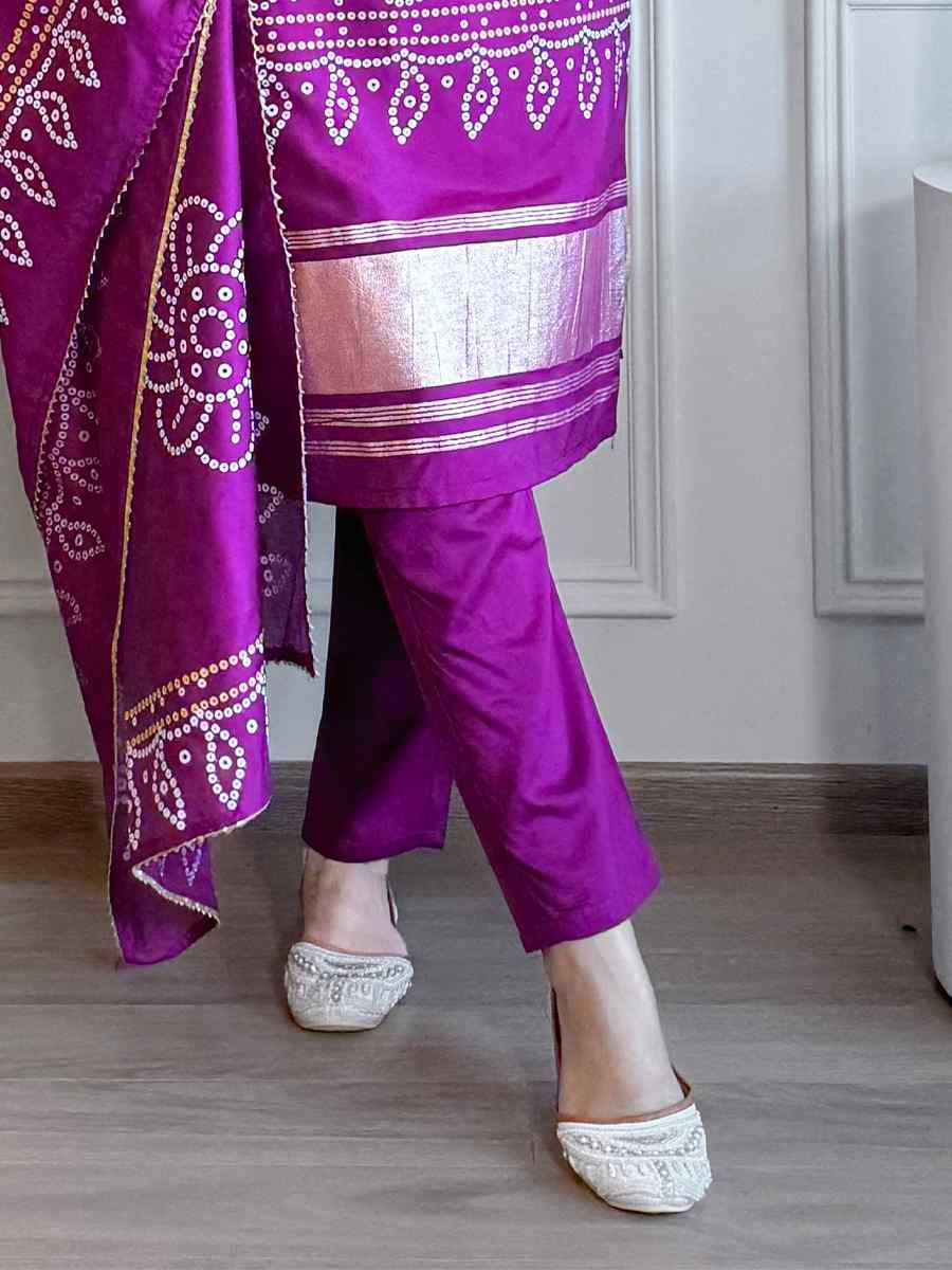 Purple Viscose Embroidered Festival Casual Ready Pant Salwar Kameez