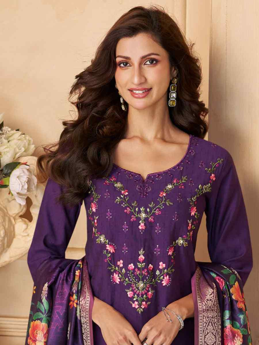 Purple Viscose Embroidered Festival Mehendi Ready Afghani Pant Salwar Kameez