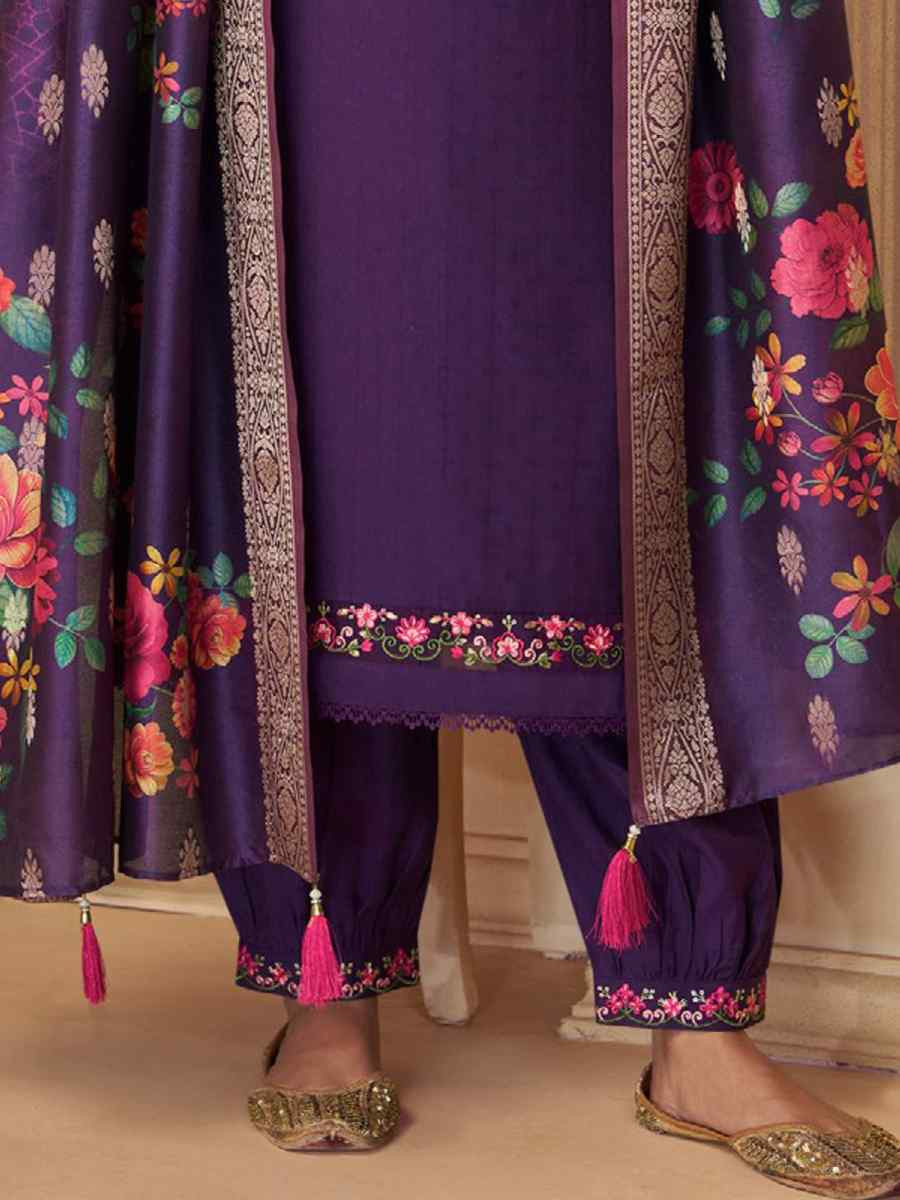 Purple Viscose Embroidered Festival Mehendi Ready Afghani Pant Salwar Kameez