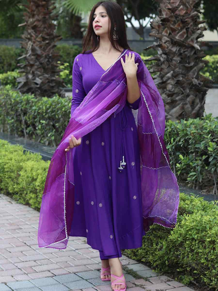 Purple Viscose Embroidered Festival Mehendi Ready Anarkali Salwar Kameez