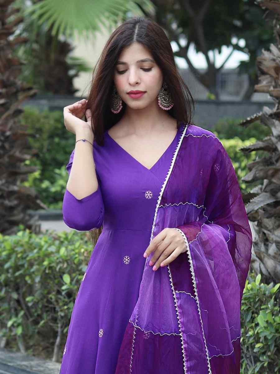Purple Viscose Embroidered Festival Mehendi Ready Anarkali Salwar Kameez